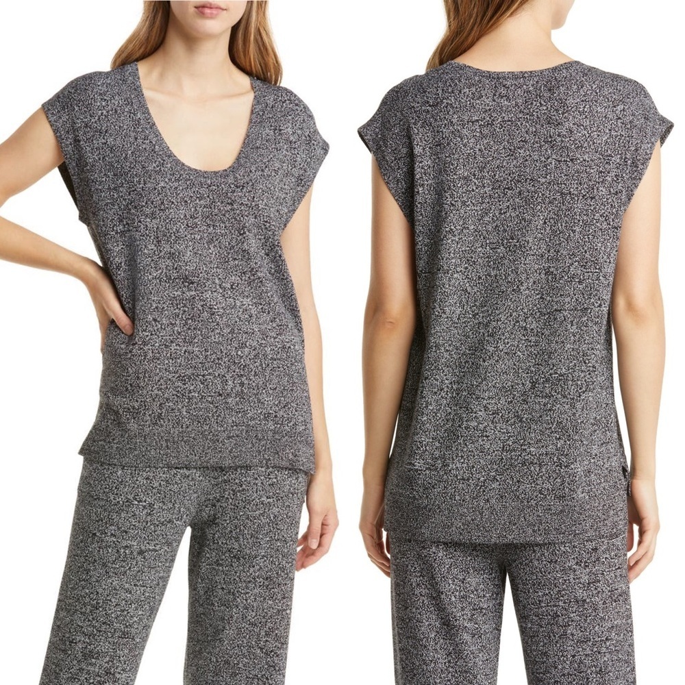 NEW‎ Nordstrom 2022 Marled Sleeveless Sweater Grey Size XS Linen Blend Heathered